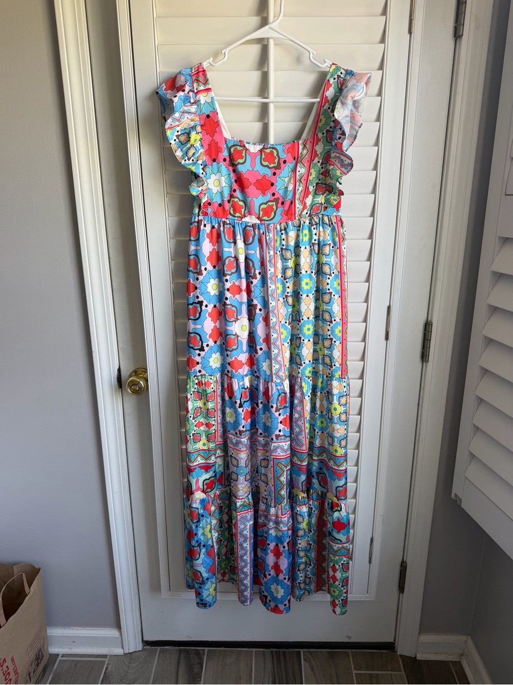Jade Melody Tam vibrant color maxi dress ruffle sleeve art teacher sz XS
